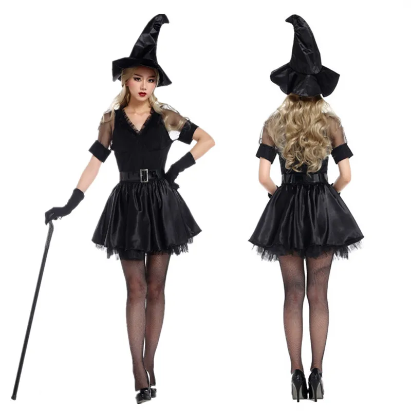 Готический черный костюм ведьмы для взрослых женщин; вечерние платья ведьмы для костюмированной вечеринки на Хэллоуин; сексуальное нарядное платье для выступлений волшебника