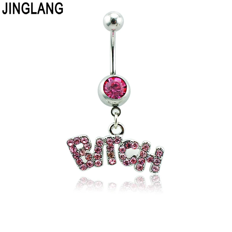 JINGLANG Fashion Belly Button Rings Stainless Steel Barbells 2 Color Rhinestone Letter Piercing Navel Jewelry | Украшения и