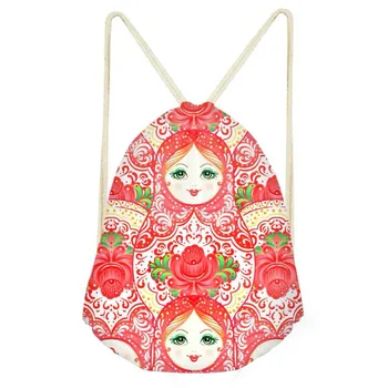 

THIKIN Matryoshka Doll Printed Drawstring Bag Cuerda Infantil Shoe Bag Petite Fille Russian Doll Pattern Lady Beach Backpack