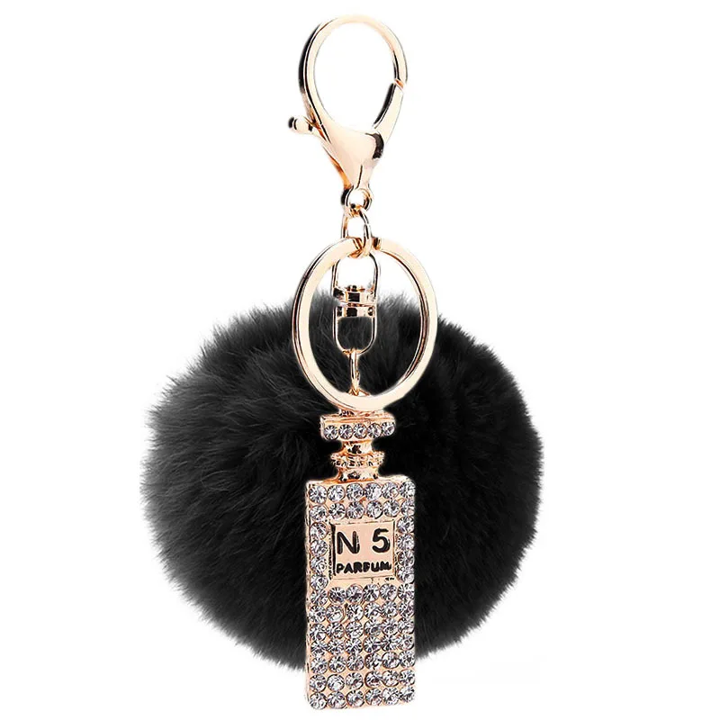 Fluffy Ball Designer Faux Fur Pompom Key Chains Rhinestone Keychains