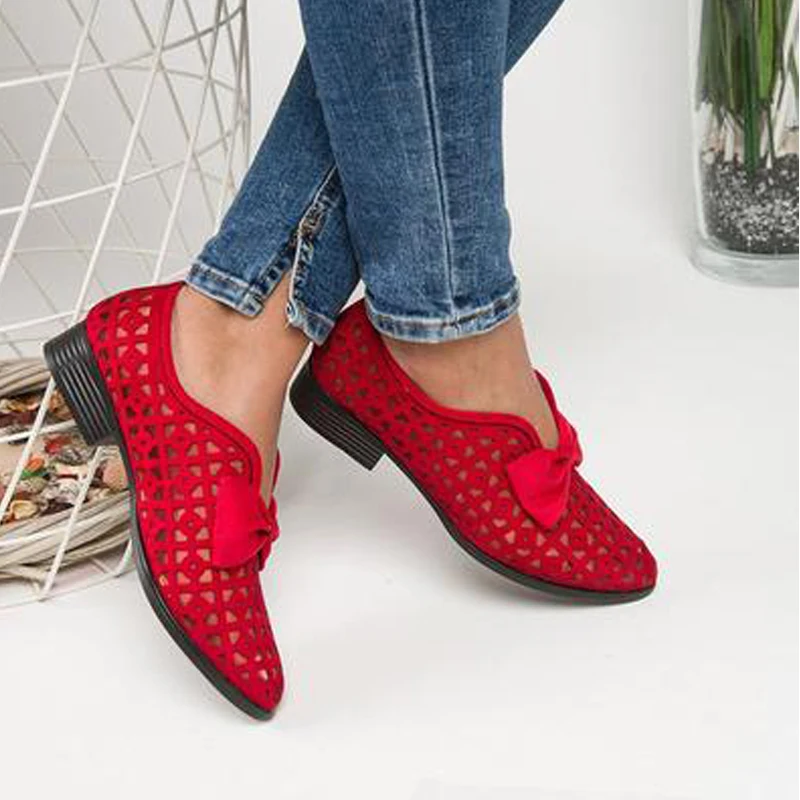 Весенние женские туфли-лодочки с острым носком и бантиком; женские кожаные лоферы на платформе без застежки; Feminino Zapatos De Mujer; - Цвет: red