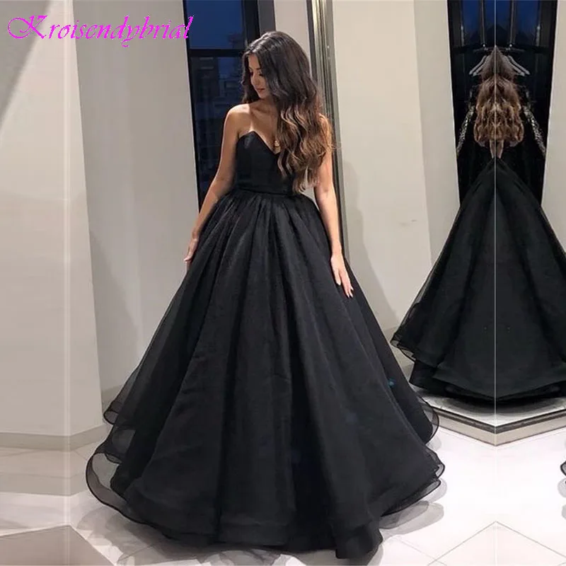 

DZW275 Simple Black Long Evening Dress Sweetheart A Line Floor Length Cheap Prom Gowns 2019 High Quality Wedding Party Dresses