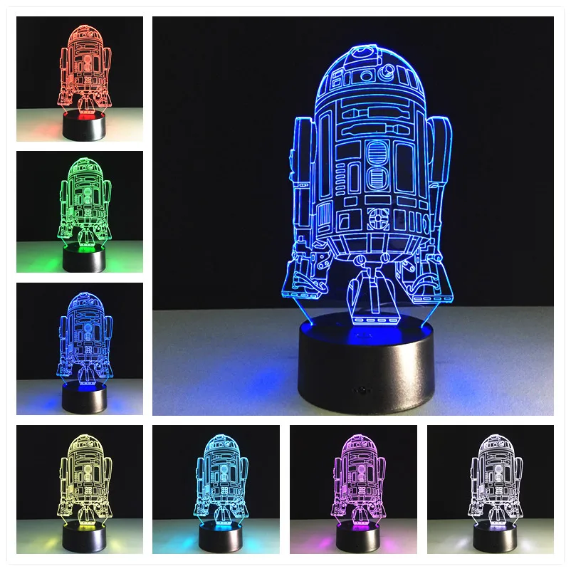 3d настольная лампа, визуальная 3d лампа для детей, R2-d2, сенсорный Usb Настольный светильник, кроме лампе, детский ночной Светильник для сна