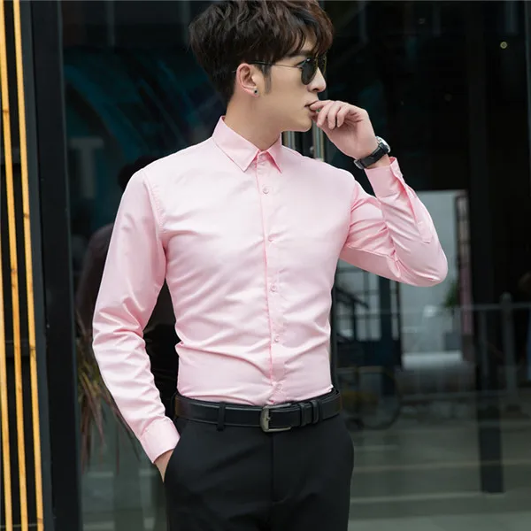 Korean Style Men's pure color shirt, fashion casual big size long ...