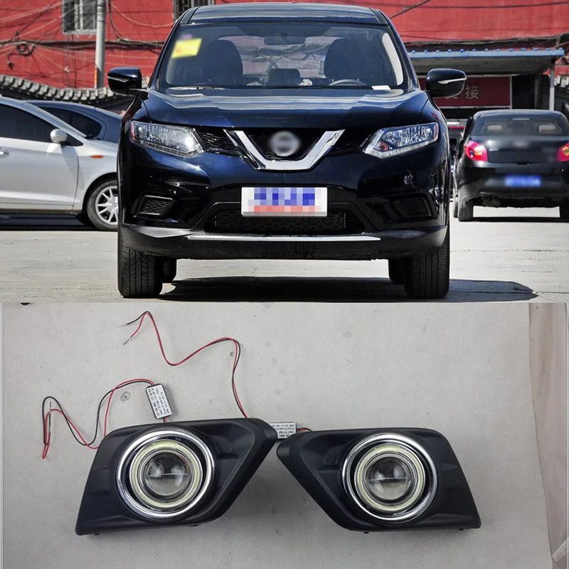 

Ownsun COB Angel Eye Rings Projector Lens with 3000K Halogen Lamp Source Black Fog Lights Bumper Cover For Nissan X-Trail 2014