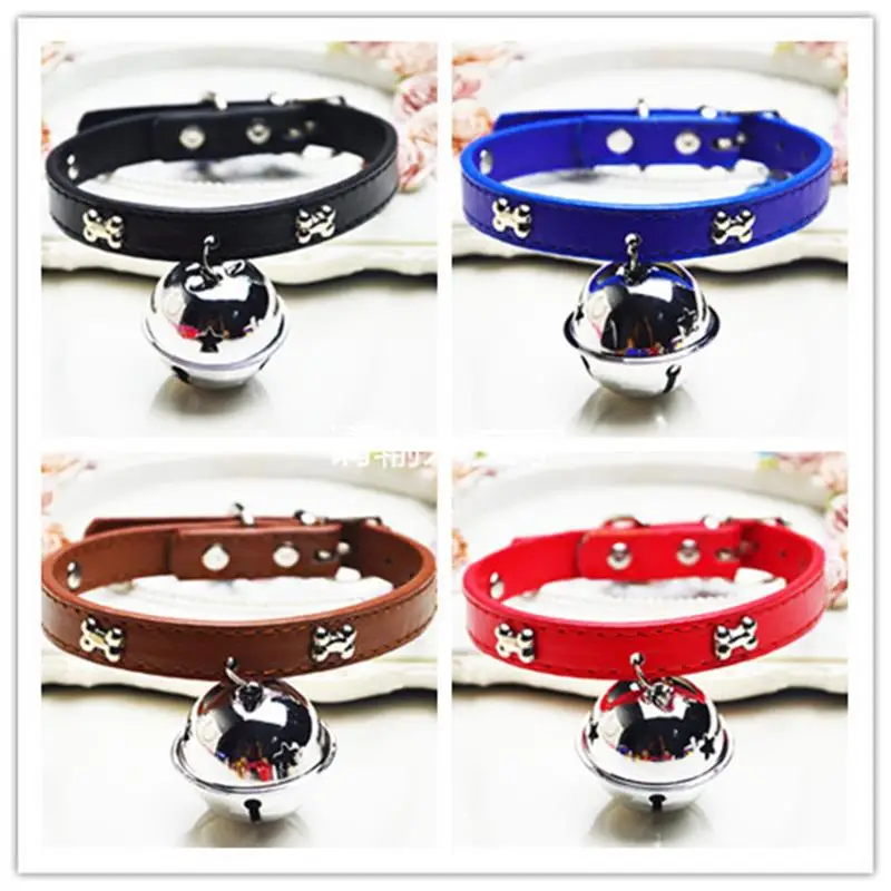 Personalized Bell Dog Collar Pu Leather Collars For Dogs Necklace Pet