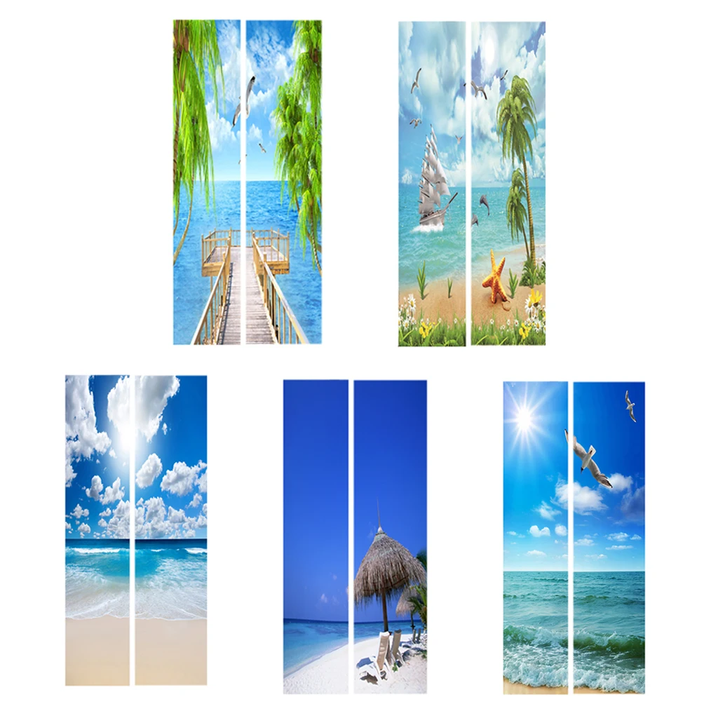 3D Photo Door Murals Sea Side Scenery Wall Sticker Mural Removable Self-Adhesive Fridge Decor Decal 77x200cm