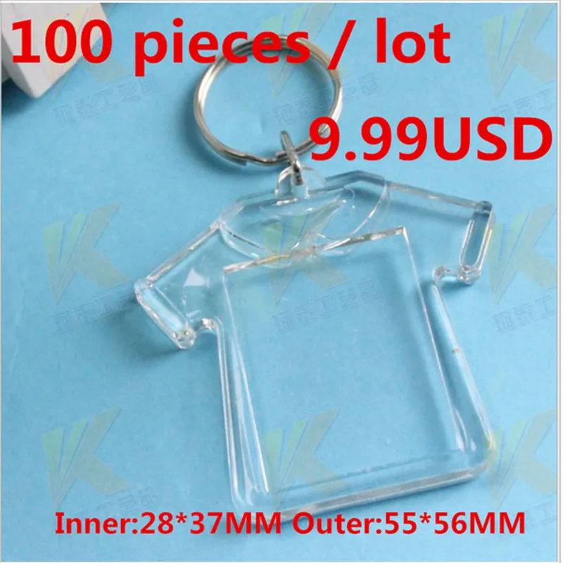 

100Pcs/Lot Blank Transparent Clear Acrylic Insert Photo Picture Frame Key Ring Chain Keychain Rectangle Round Heart