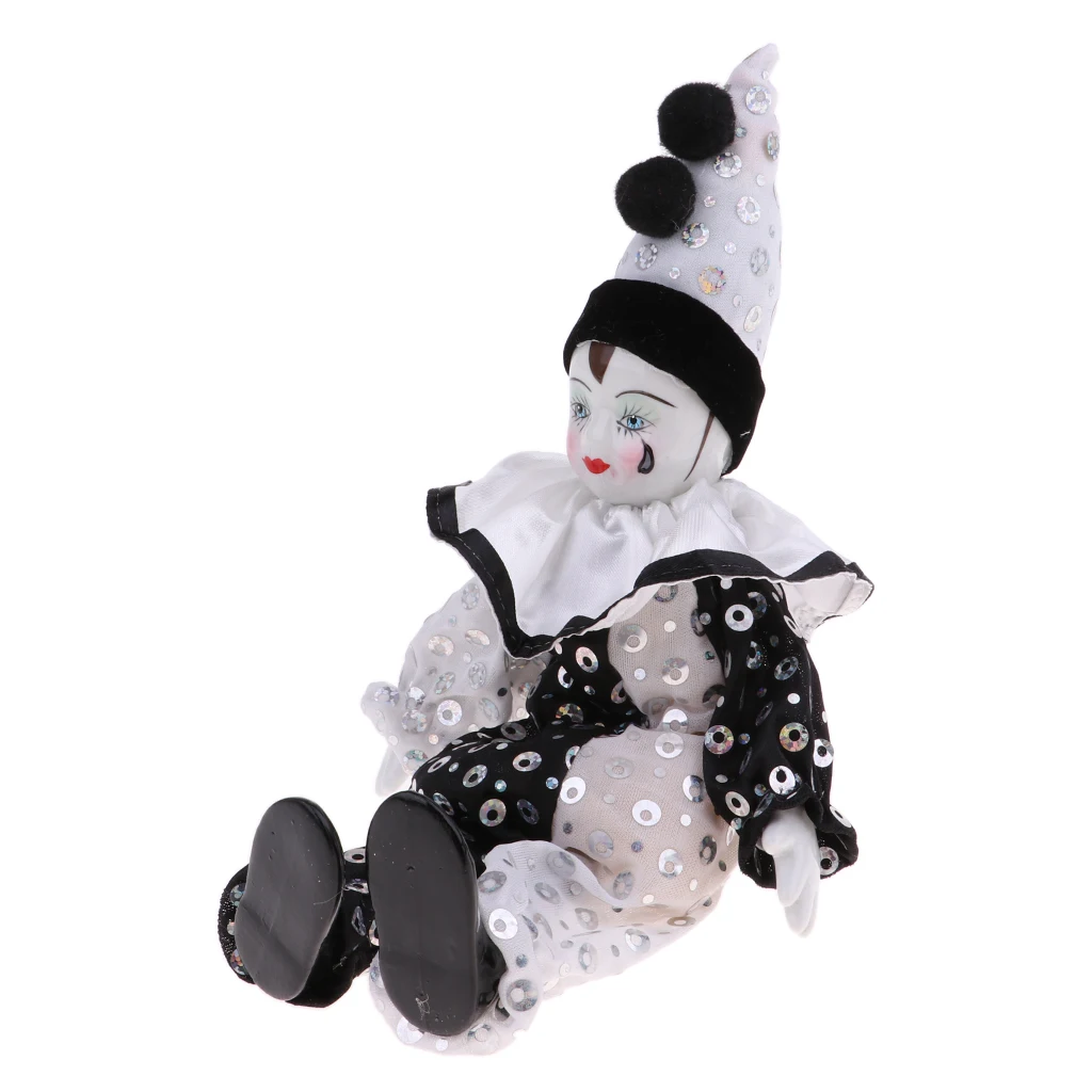 23cm Height Funny Porcelain Clown Man Wearing High-grade Brocade Clothes Figure Doll Toy Xmas Party Decoration Polka Dots 