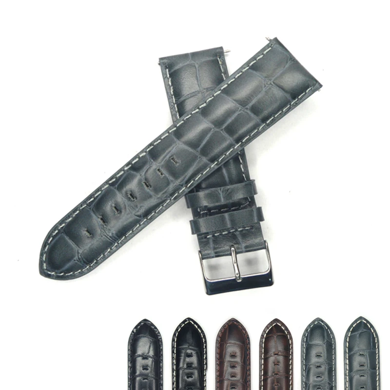 

24mm Alligator Watch Strap Crocodile Calf Genuine Leather Watch Band Gray Black Brown Watchband with Spring Bar Stainless Steel