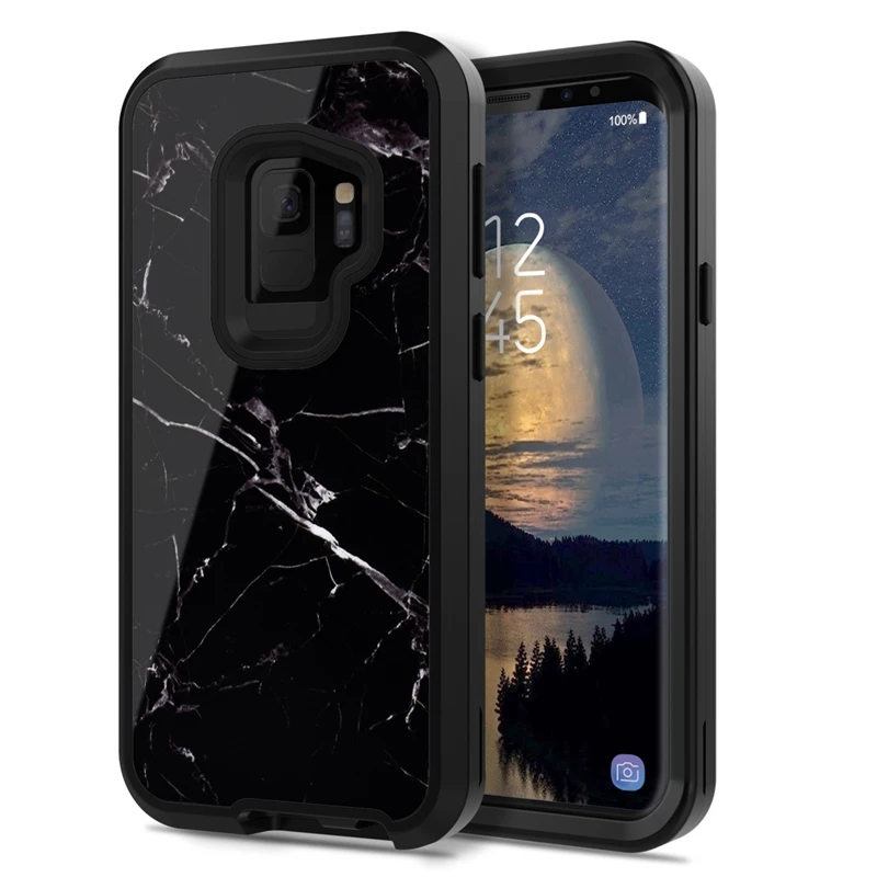 Грандевер 3 в 1, Жесткий Чехол для samsung Galaxy S9 S9plus, чехол с фламинго, черный, белый, мраморный, чехол для samsung Galaxy S9, Funda - Цвет: Черный