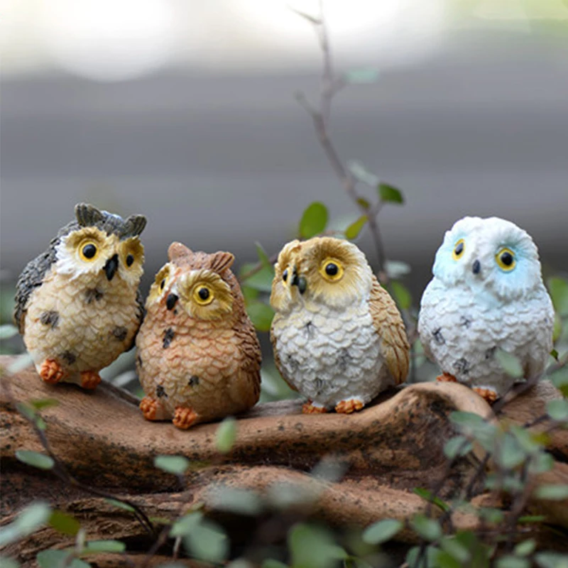 

4Pcs/Set Anime Cute Animal Resin Owls Figurine Craft Model Toy Bonsai Pots Home Fairy Garden Ornament Decoration Moss Terrarium