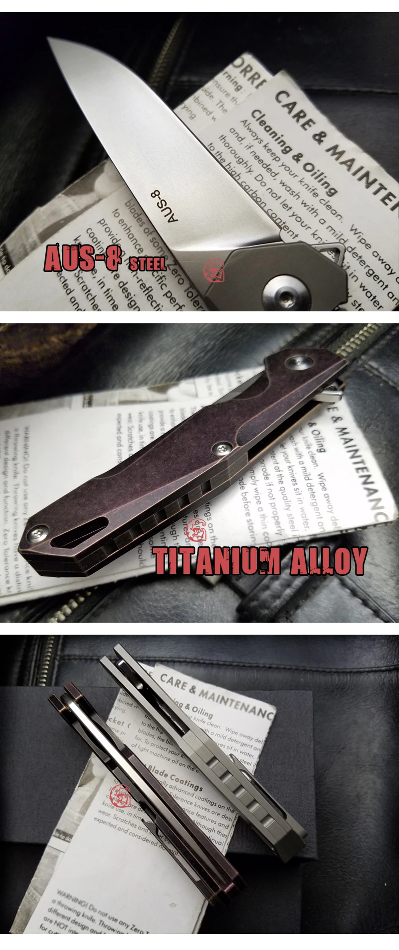 Bigong Тактика Складной knifeaus-8 стальное лезвие стали все ct Titanium ручка сплава с мячом системы выживания knifemulti