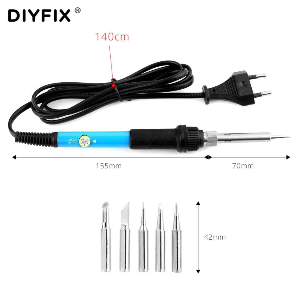 DIYFIX 60 Вт Регулируемая температура Электрический паяльник наборы с наконечниками Портативный Сварка паяльной станции ремонт инструмент наборы