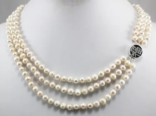 

Hot sale new Style >>>>>3 colors! nice 3 row 7-8mm white/pink/black pearl necklace happiness clasp