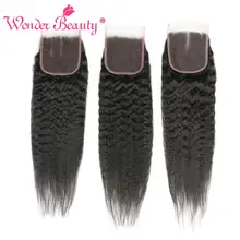 Wonder beauty бразильские свободные/три/средняя часть волос Кудрявые прямые человеческие волосы Кружева Закрытие не Реми 4x4 кружева закрытия