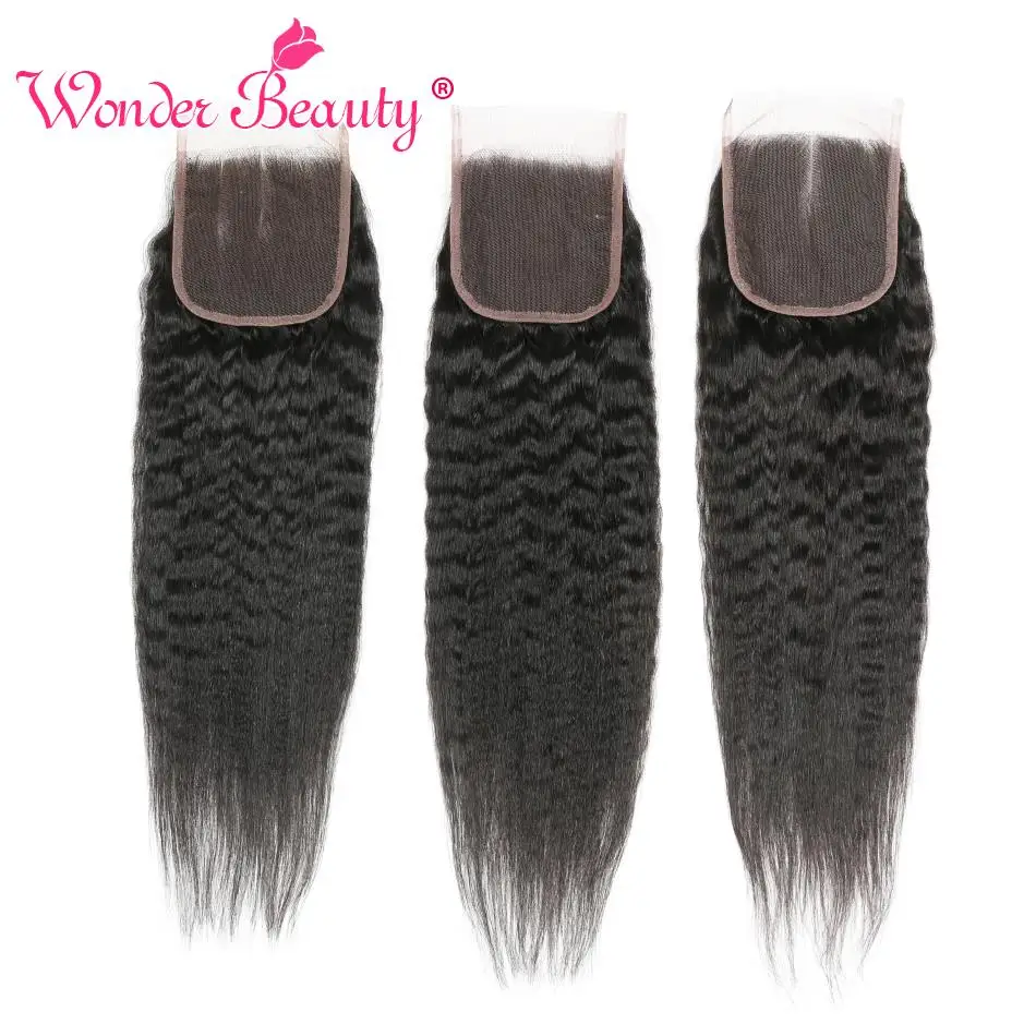 

Wonder Beauty Brazilian Free/Three/Middle Part Hair Kinky Straight Human Hair Lace Closure Non Remy 4x4 Lace Closures free ship
