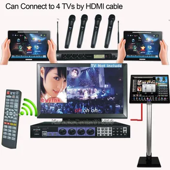 

Karaoke System with songs Wireless Touch Screen/Tablet+wired TouchScreen+4 UHF wireless Microphones,HDMI connect to 4TVs