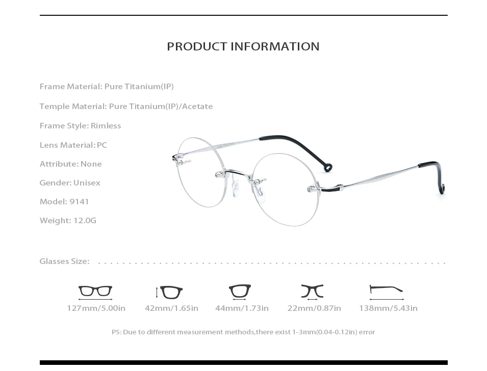 Оправа для очков из чистого титана, женские маленькие винтажные круглые очки для близорукости, оправа для очков без оправы для мужчин, очки для очков 9141