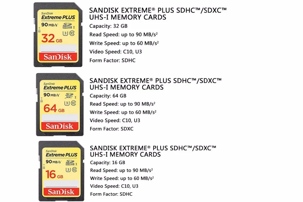 Оригинальный SanDisk Extreme Sd карта 32 ГБ 64 ГБ 128 ГБ SDXC UHS-I 4 К карты памяти Class10 C10 90 МБ/с. U3 карты для Камера HD видео карта