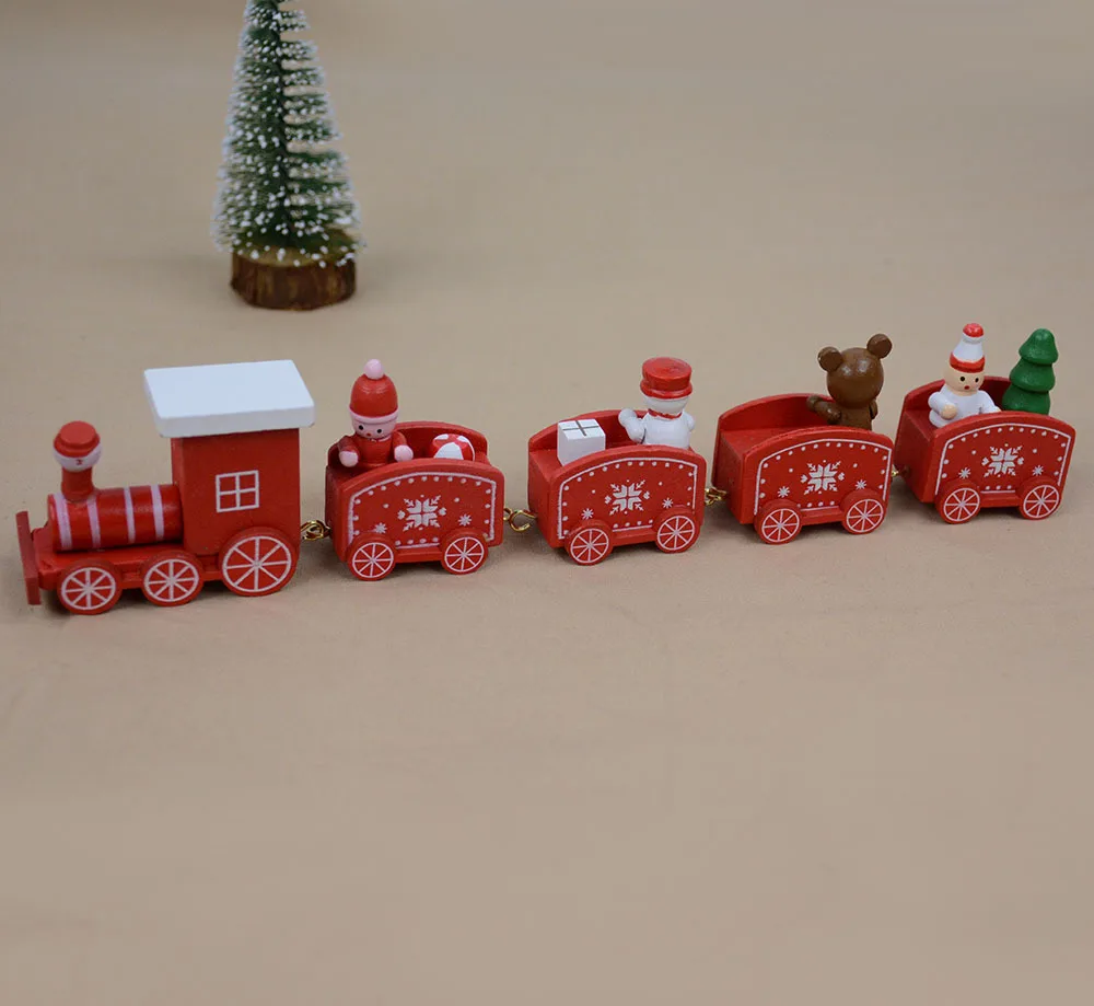Red White Green Wooden Christmas Train Ornaments Festival Party Decor Xmas Table Desk Decoration Kids Gift DEC437