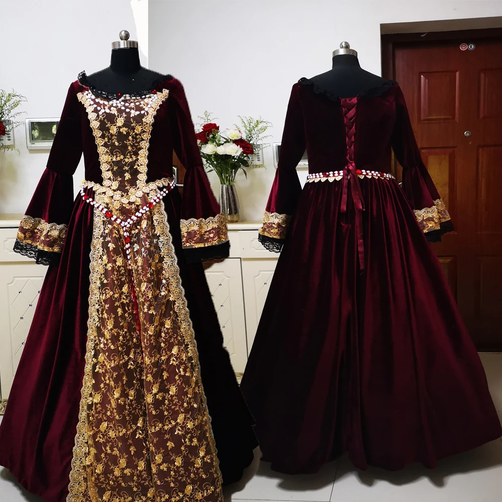 

2019 New dark red elegant Halloween Cosplay dress Colonial Georgian Renaissance Gothic Historical dress D-295