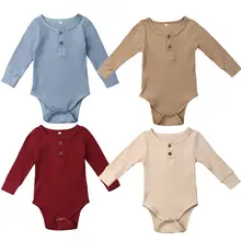 2019 Bebê Recém-nascido Menina Menino Com Nervuras Bodysuit Plissado One-Pieces Macacão Sólida Manga Longa Outfits Primavera Sunsuit