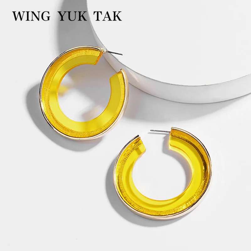 

wing yuk tak New Korean Earrings For Women Fashion Round Bohemia Colorful Acrylic Hoop Earrings Female 2019
