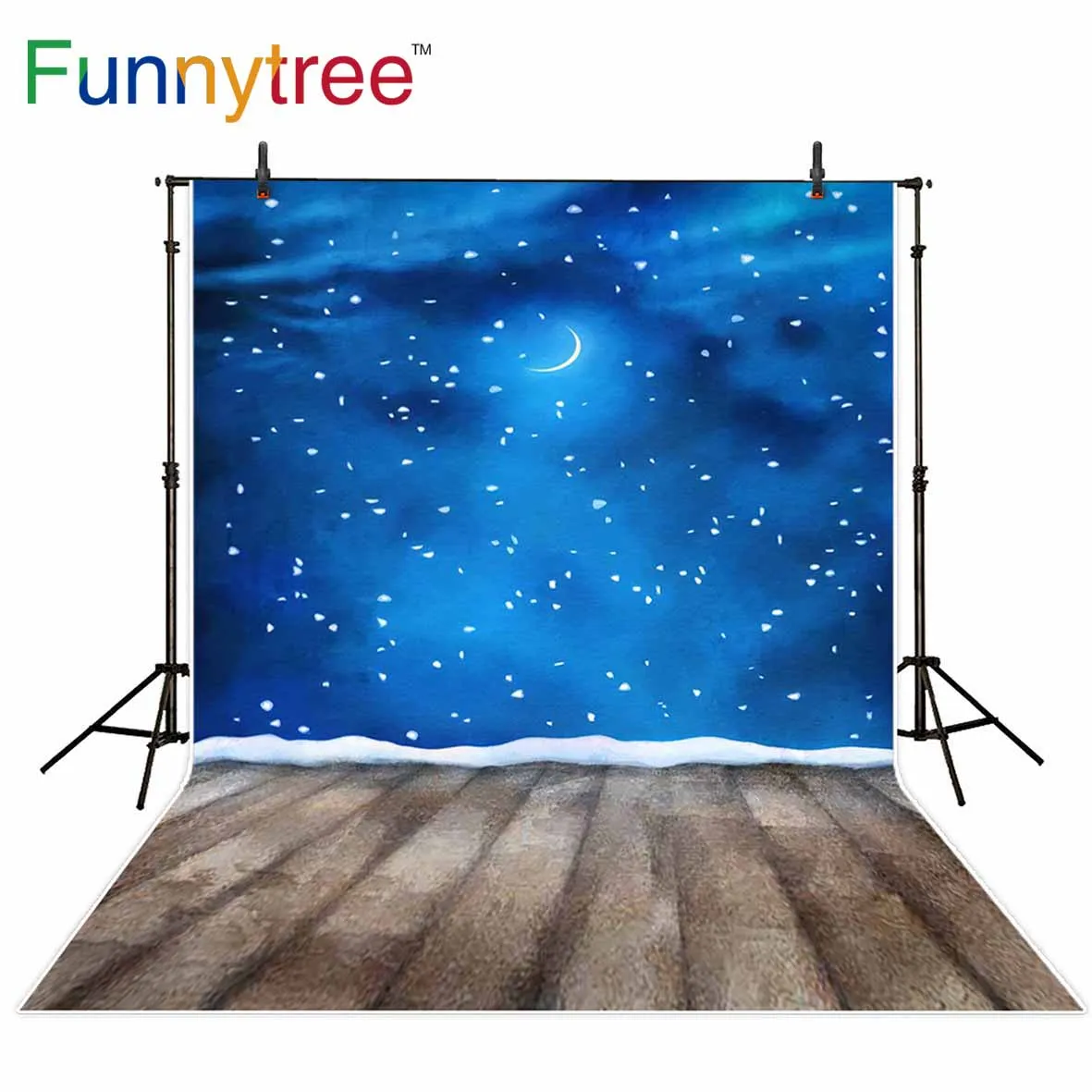 Фоны funnytree для фотостудии ночное небо голубое панорамирование луна снег зима