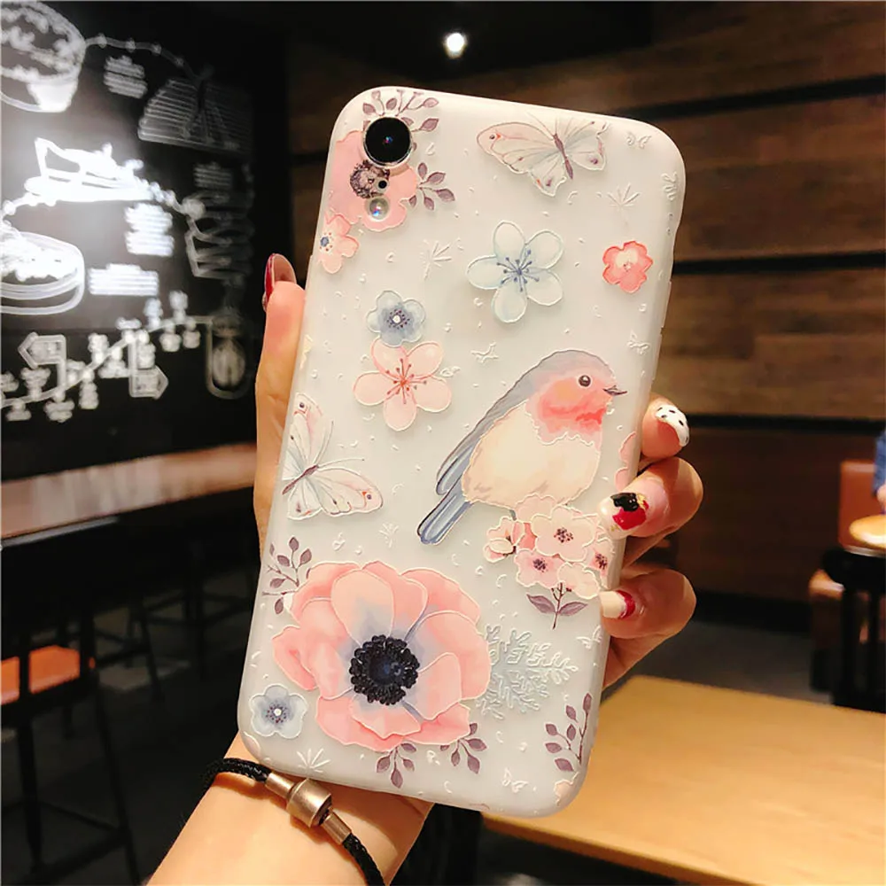 Phone Case For iPhone 7 8 Plus 3D Rose Floral Cases Flower Silicon Protect Soft Full Cover X 6 6S XS Max XR |