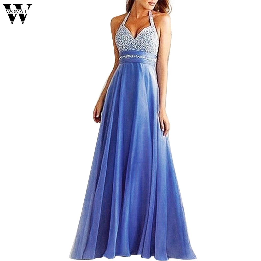 

Womail Dress Women Summer Beach Dresses Female Hanging Neck Splice Sequin Sexy Mesh Backless Long Swing Long Dress 2019 Ju02