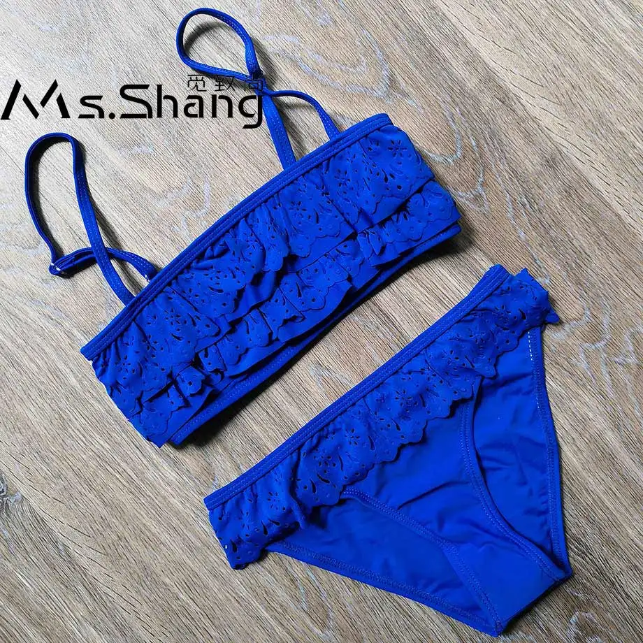 

7-16 Years Solid Children Swimwear Girl Swimsuit Kids Hollow Out Teenager Girl Bikini Two Piece Swim Wear 2019 Girl Bathing Suit