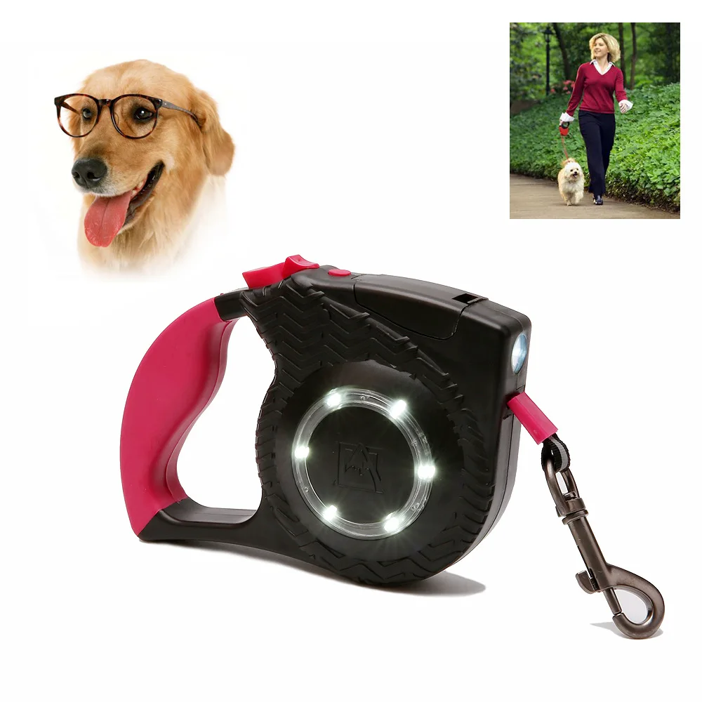 

New Reflective Dog Nylon Leash With LED Light Pet Retractable Dog Leash Led Flexible Leashes Cat Automatic Leads For Big Dogs