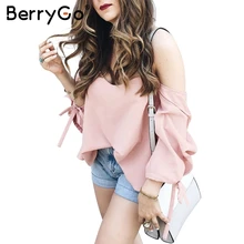 BerryGo hombro blusa blanca camisa de la playa de la Tela Escocesa blanco blusa mujeres tops Verano 2017 sexy rayas blusas femeninas