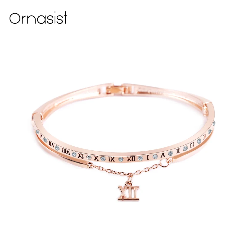 

Simple Letter Crystal Cuff Bracelet For Women Gold Silver Color Roman Numerals Pendant Bracelet & Bangles Best Birthday Gift