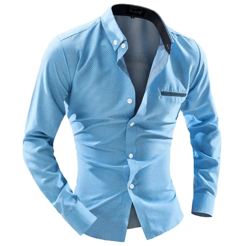 2017 Для мужчин модные Для мужчин рубашка Бизнес Повседневное точка тонкий квадратный воротник с длинными рукавами рубашка однобортная