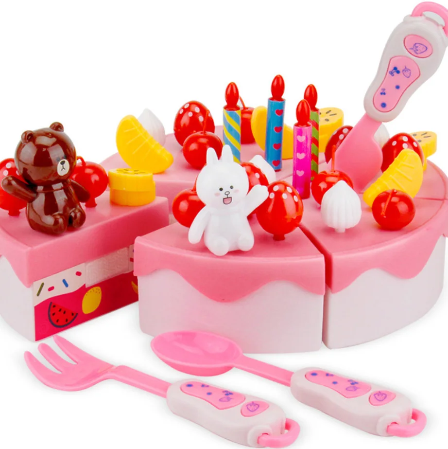 New Kids Toys 63pcs / set Plastic Cupcake Birthday Games Simulation Food Toy For Kids with gift box