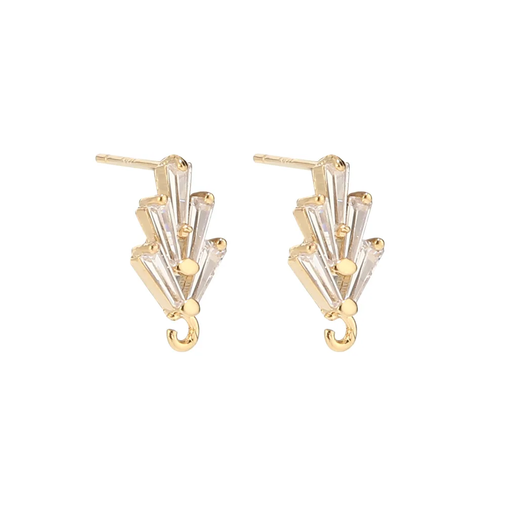 

4pcs CZ Paved Ear Posts 15x8mm Real Gold Plated Brass Stud Earrings with Closed Loop