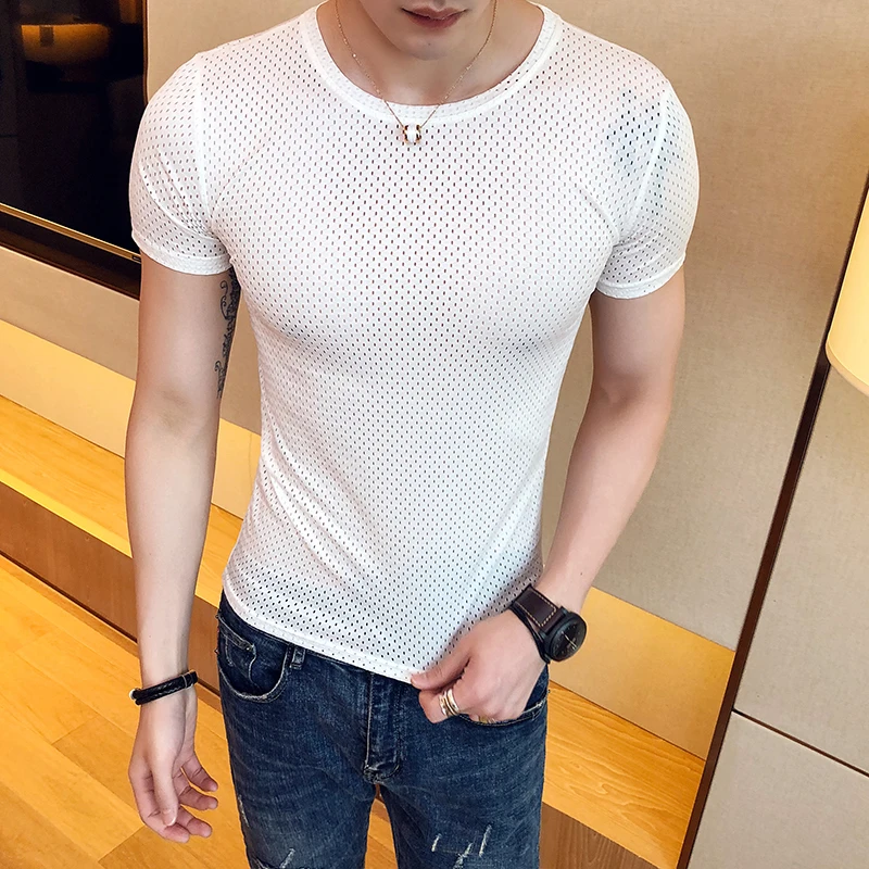 Mesh Slim Fit Tshirt 4 Solid Color Summer Tshirt Muscle Quick Dry Tee ...