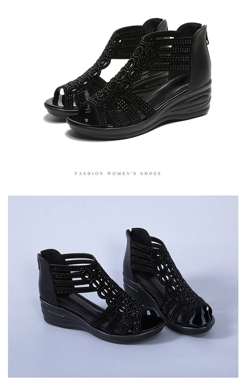 Новые Модные женские сандалии на платформе; Летняя обувь; элегантные женские сандалии в римском стиле; Брендовые женские босоножки на танкетке черного цвета; YX1629