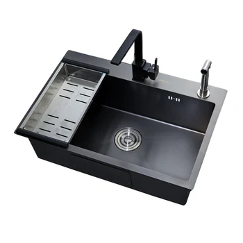 

304 stainless steel nm with thick black handmade single slot basins kitchen sink single bowl Rectangular with faucet mx4121830