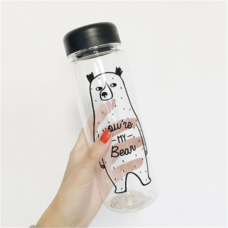 

Portable Transparent Bear Printing Water Bottles Plastic Large Capacity Beverage Tea Juice kettle Bottle 500ml 350ml