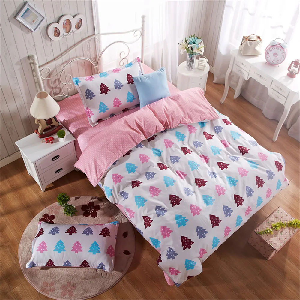

Christmas Tree Star Printed Sheet pillowcase Duvet Cover Set 100%Cotton pink Bedlinens Cartoon Home base Bedding 1.2m/1.35m bed