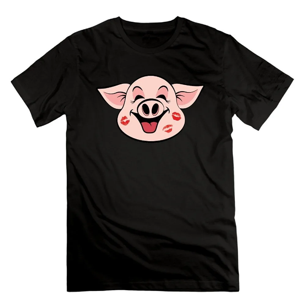 Short Sleeve Round Neck T Shirt Promotion Men's Pig Logo Cotton Short