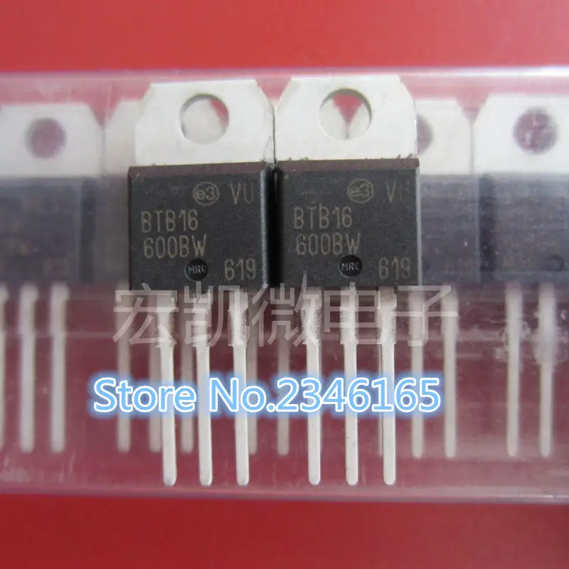 Triac BTB16-600BW, 600 V, 16 A, 50 MA, Without Snubber, 3-pole, Not Insulated, Type TO-220AB