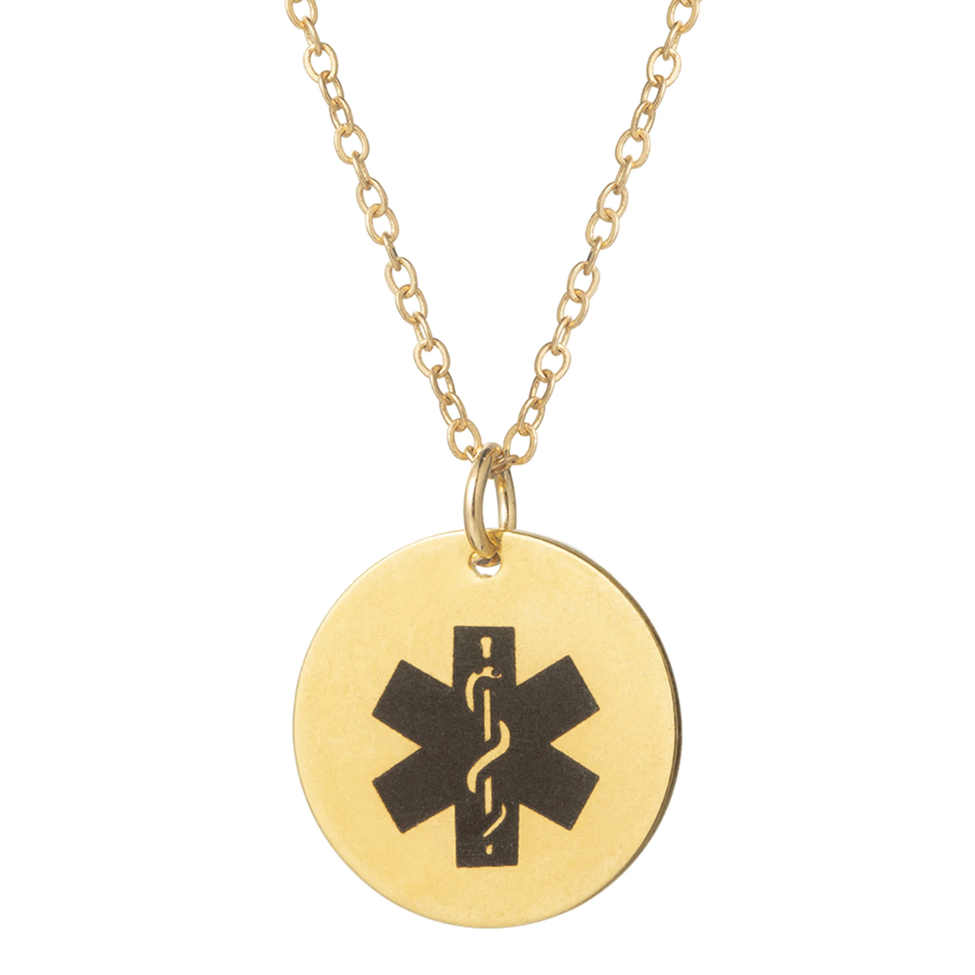 

Medical Alert ID Necklace Medical Sign Pendant Gold Coin Jewelry