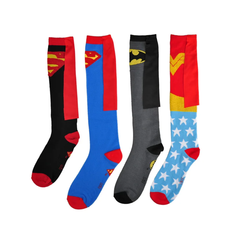 1 pair New soccer socks men sport Cotton Superman Batman Long Superhero ...