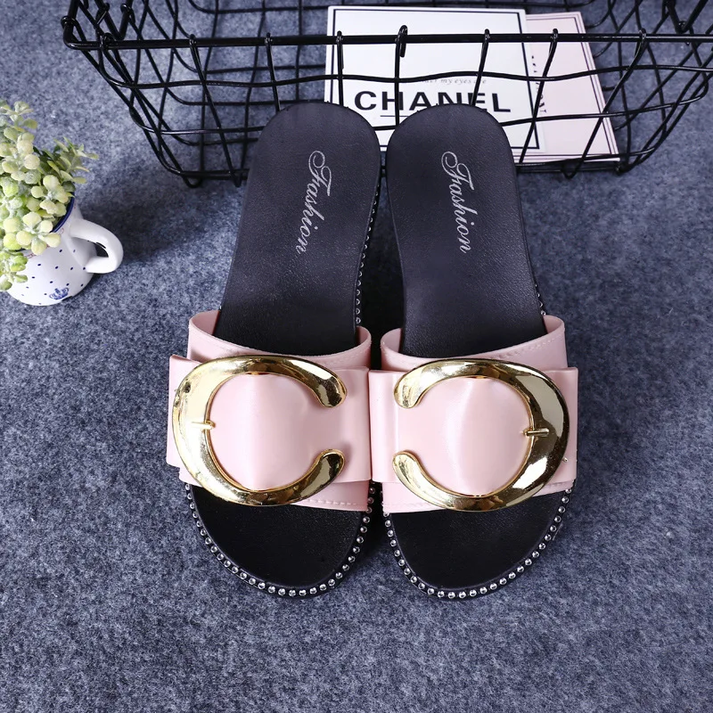 

2018 Women Summer Beach Slippers Women PVC Slippers Pearl Flat Flip Flops Sexy Platform Sandals Women's Non-slip Shoes New