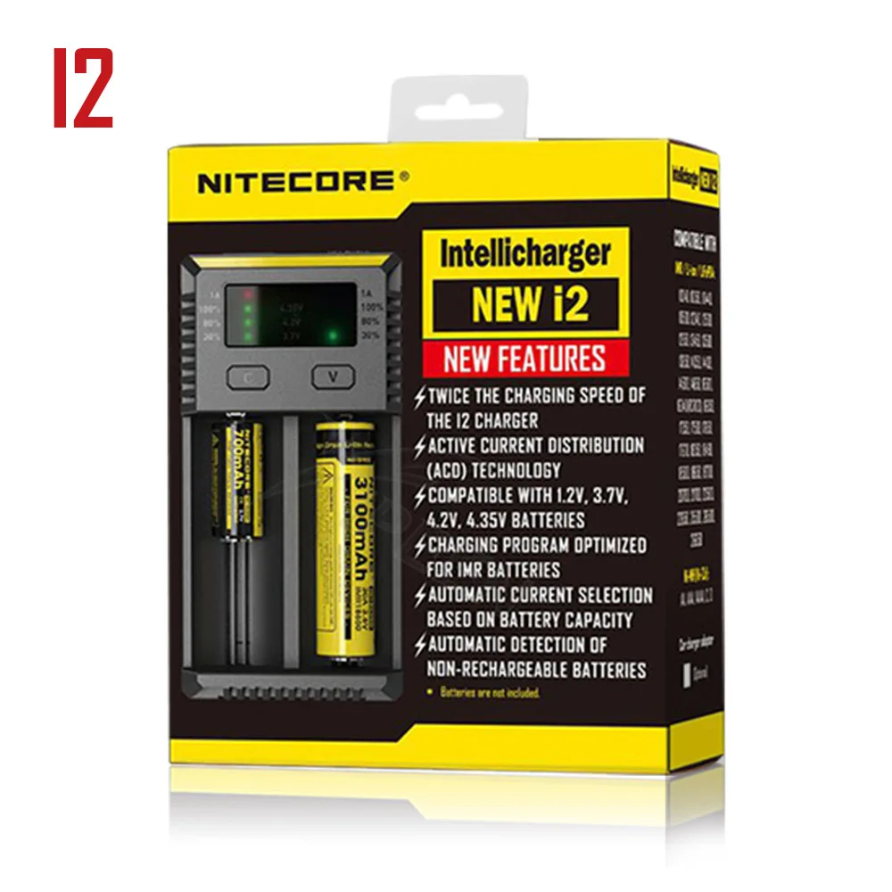 Бренд Nitecore D4 D2 I4 I2 Digi зарядное устройство lcd интеллектуальная схема Li-Ion для 26650 18650 16340 14500 AAA автомобильное зарядное устройство - Цвет: New I2