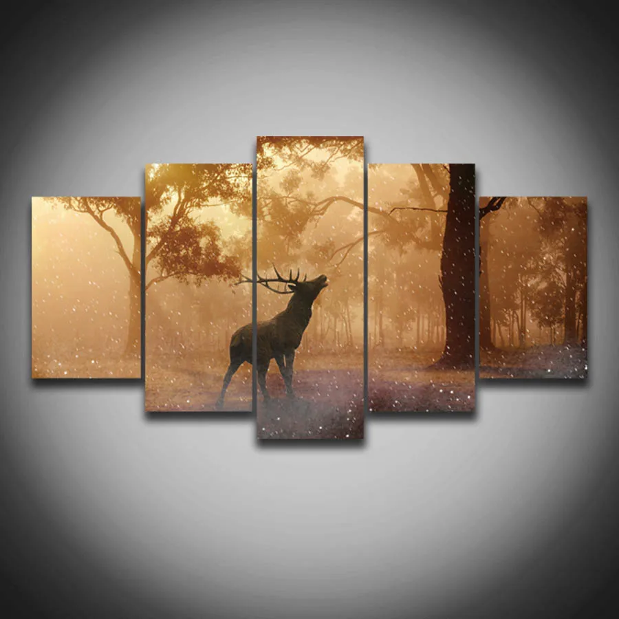 unframed Printed deer picture animal painting on canvas 5 panels